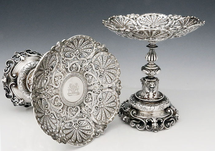 pair of antique English silver tazzas by Robert Garrard London 1873